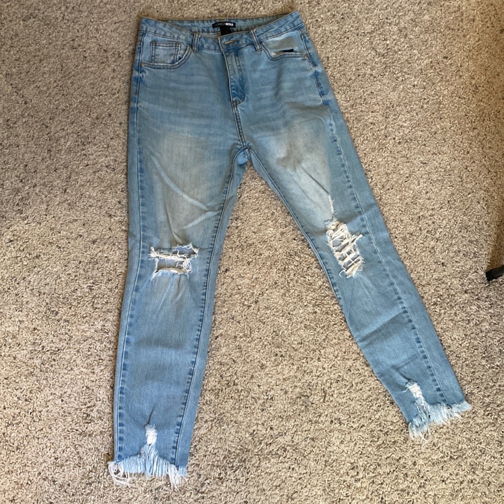 High waisted ripped light wash jean